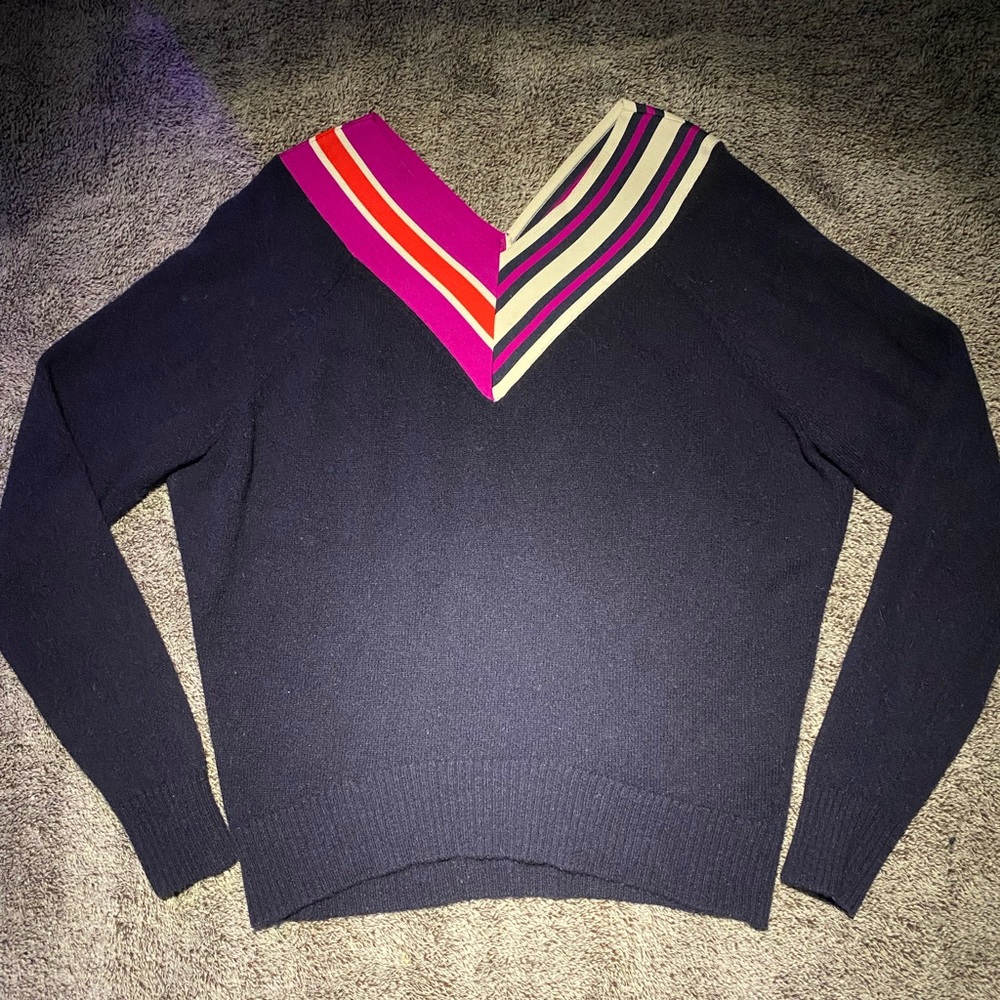 Sandro V-Neck Sweater with Stripes